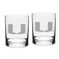Miami Hurricanes Set of 2 Traditional Double Old Fashioned Glasses