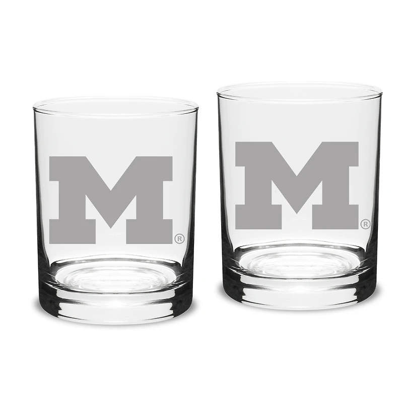 Michigan Wolverines Set of 2 Traditional Double Old Fashioned Glasses