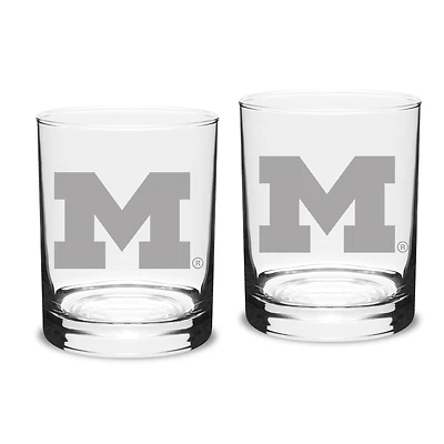 Michigan Wolverines Set of 2 Traditional Double Old Fashioned Glasses