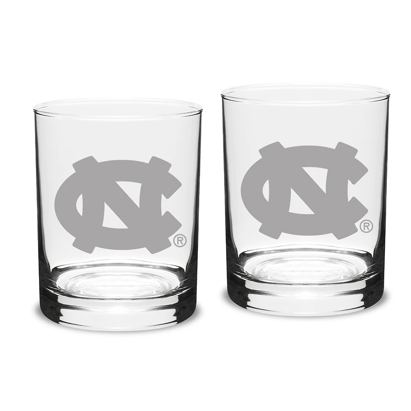 North Carolina Tar Heels Set of 2 Traditional Double Old Fashioned Glasses
