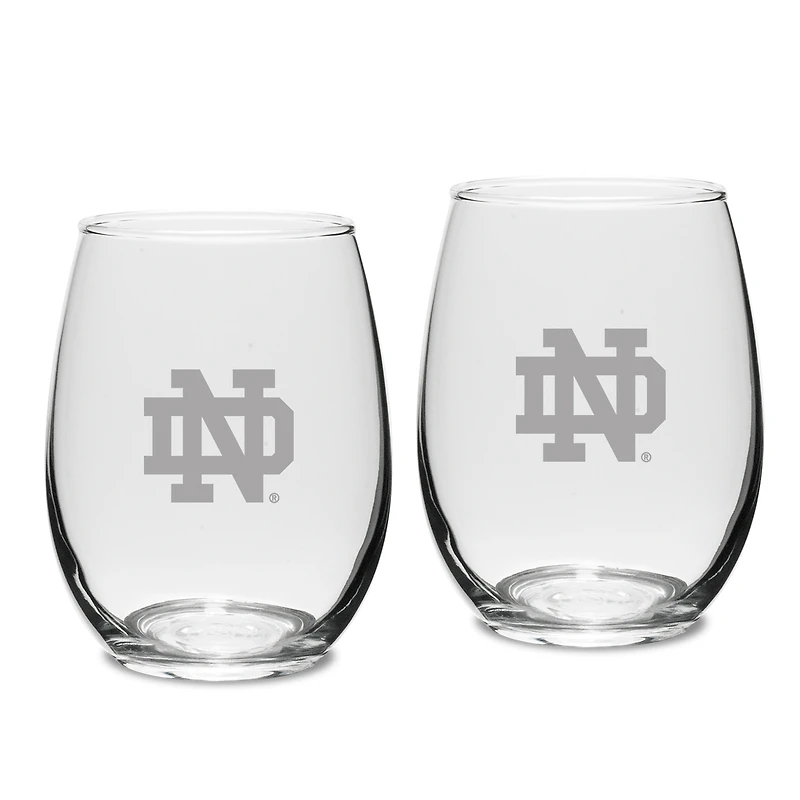 Notre Dame Fighting Irish Set of 2 Deep Etched Engraved Logo Stemless Wine Glasses
