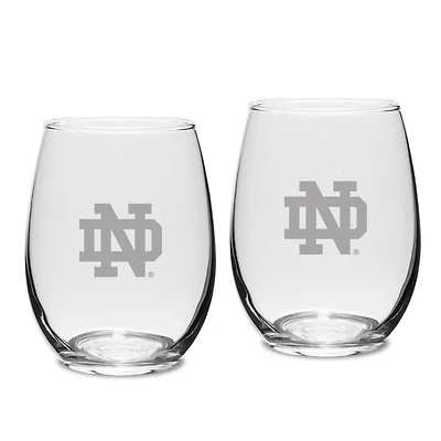 Notre Dame Fighting Irish Set of 2 Deep Etched Engraved Logo Stemless Wine Glasses
