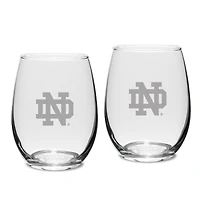 Notre Dame Fighting Irish Set of 2 Deep Etched Engraved Logo Stemless Wine Glasses