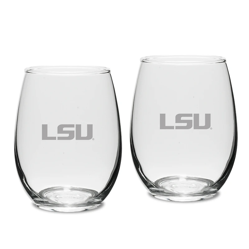 LSU Tigers Set of 2 Deep Etched Engraved Stemless Wine Glasses