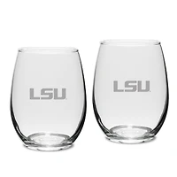 LSU Tigers Set of 2 Deep Etched Engraved Stemless Wine Glasses