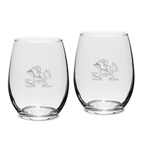 Notre Dame Fighting Irish Set of 2 Deep Etched Engraved Leprechaun Stemless Wine Glasses