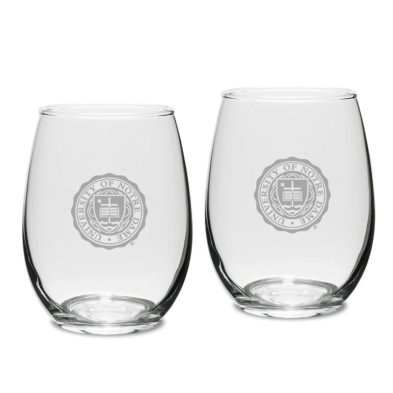 Notre Dame Fighting Irish Set of 2 Deep Etched Engraved Seal Stemless Wine Glasses