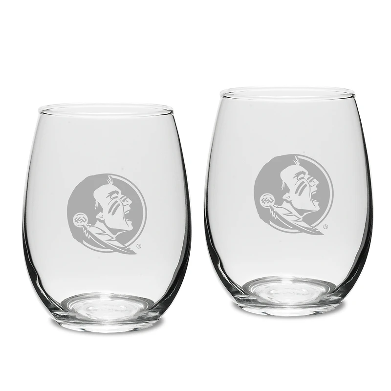 Florida State Seminoles Set of 2 Deep Etched Engraved Stemless Wine Glasses