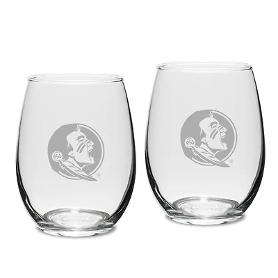 Florida State Seminoles Set of 2 Deep Etched Engraved Stemless Wine Glasses