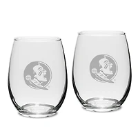 Florida State Seminoles Set of 2 Deep Etched Engraved Stemless Wine Glasses