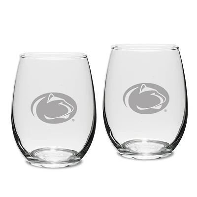 Penn State Nittany Lions Set of 2 Deep Etched Engraved Stemless Wine Glasses