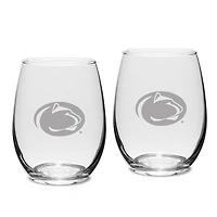 Penn State Nittany Lions Set of 2 Deep Etched Engraved Stemless Wine Glasses