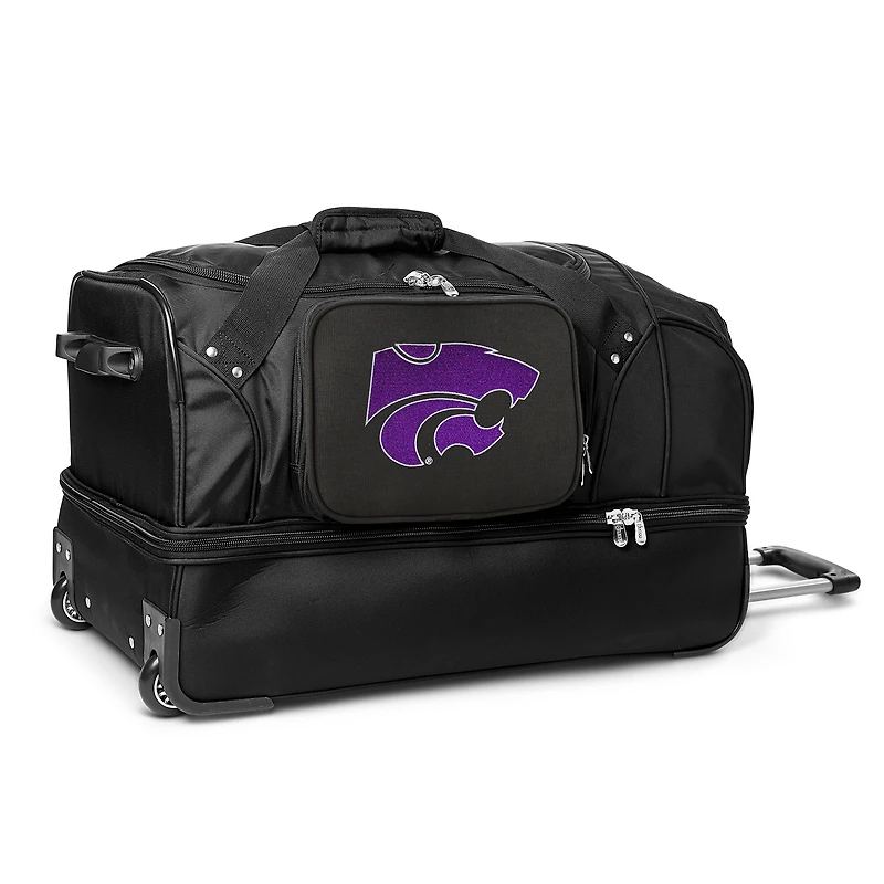MOJO Kansas State Wildcats Black 27'' 2-Wheel Drop Bottom Rolling Duffel Bag
