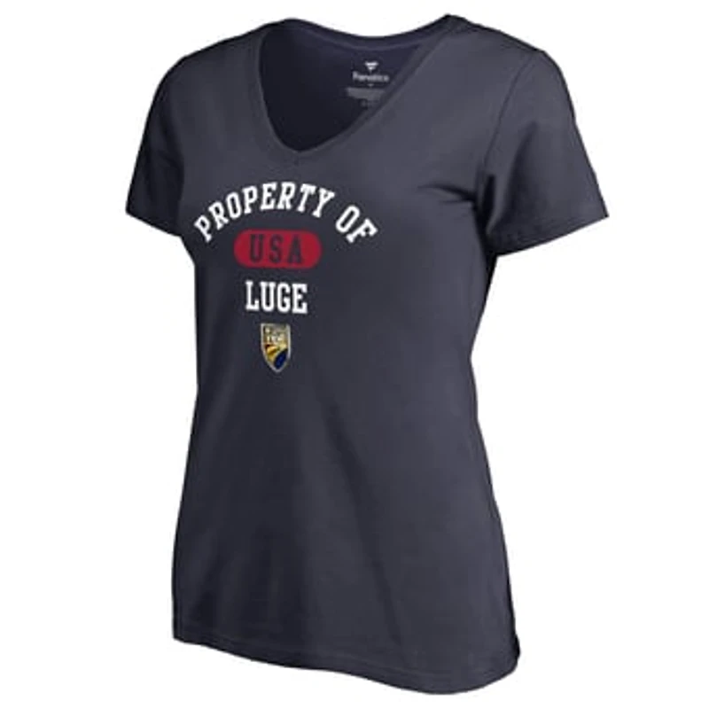 Women's Navy USA Luge Property Of V-Neck T-Shirt