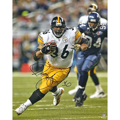 Jerome Bettis Pittsburgh Steelers Autographed 16" x 20" White Jersey Running Photograph