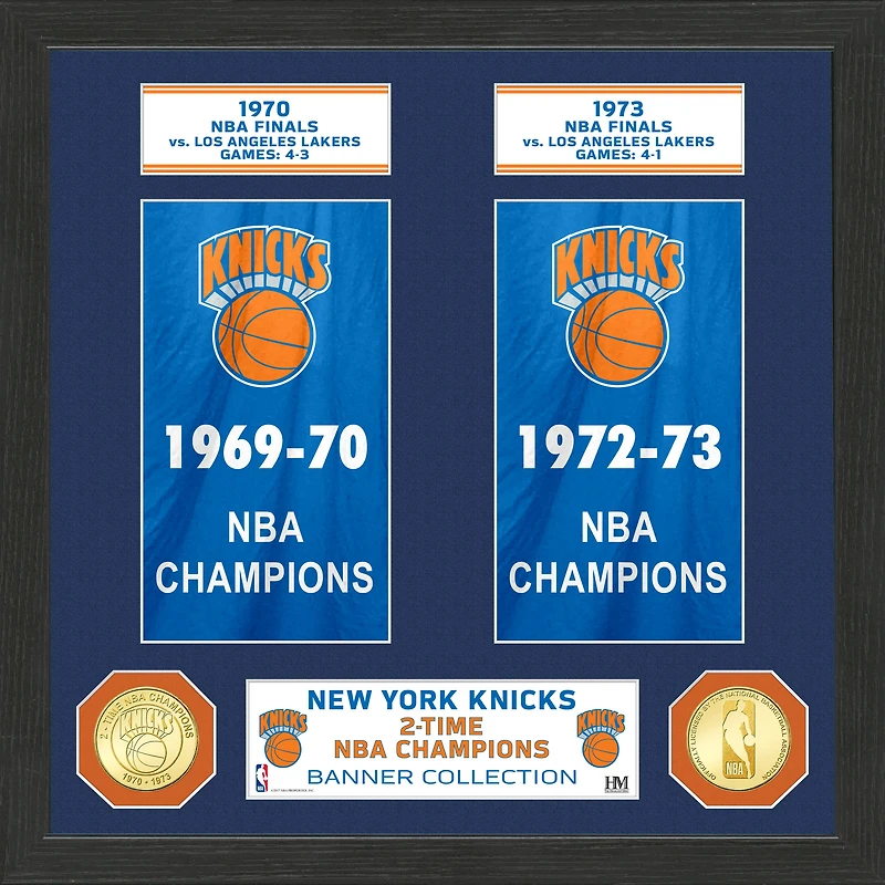 Highland Mint New York Knicks 15" x 12" 2-Time NBA Finals Champions Banner Bronze Coin Photo Mint