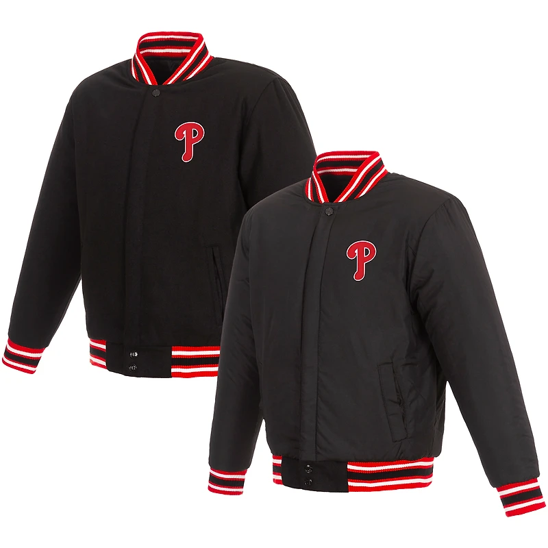 Men's JH Design Black/Red Philadelphia Phillies Wool Reversible Jacket