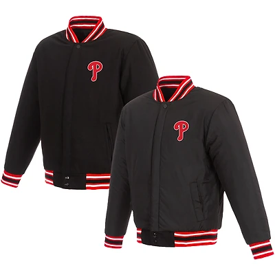 Men's JH Design Black/Red Philadelphia Phillies Wool Reversible Jacket