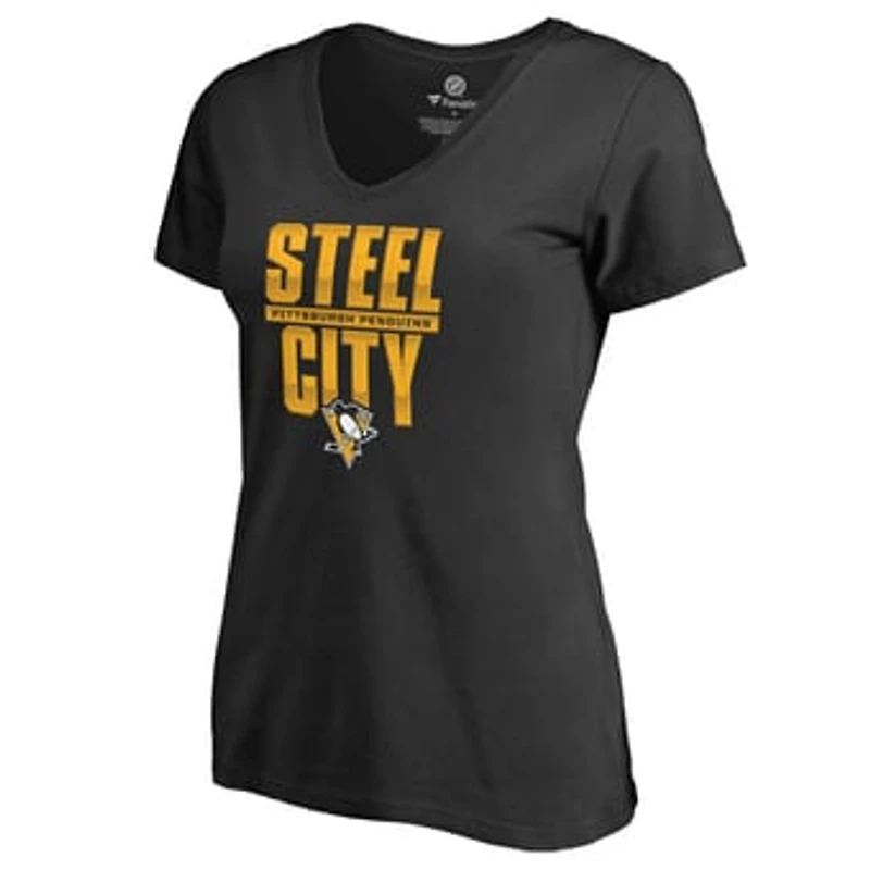 Women's Black Pittsburgh Penguins Fan Favorite Team Slogan V-Neck T-Shirt