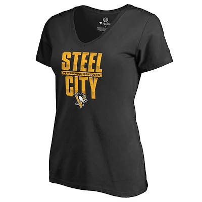 Women's Black Pittsburgh Penguins Fan Favorite Team Slogan V-Neck T-Shirt
