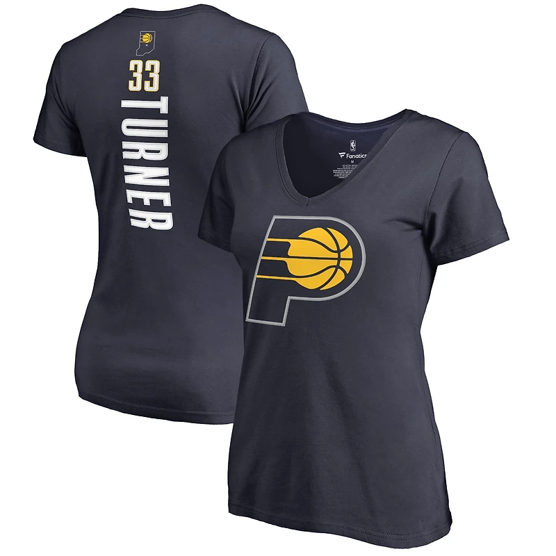 Women's Myles Turner Navy Indiana Pacers Backer Name and Number V-Neck T-Shirt