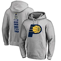 Men's Myles Turner Heathered Gray Indiana Pacers Backer Name and Number Pullover Hoodie