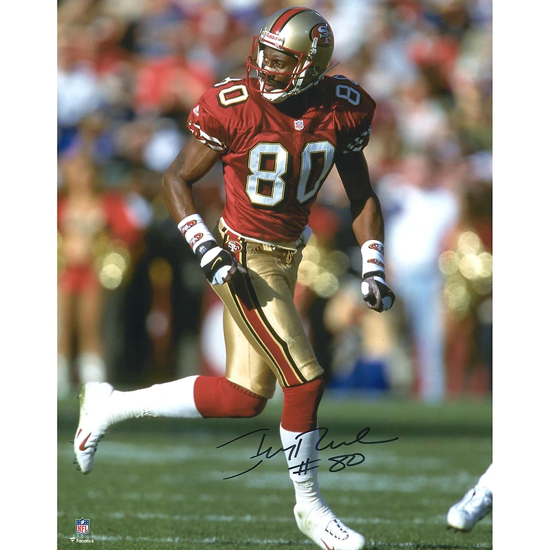 Jerry Rice San Francisco 49ers Autographed 16" x 20" Scarlet Jersey Running Solo Photograph