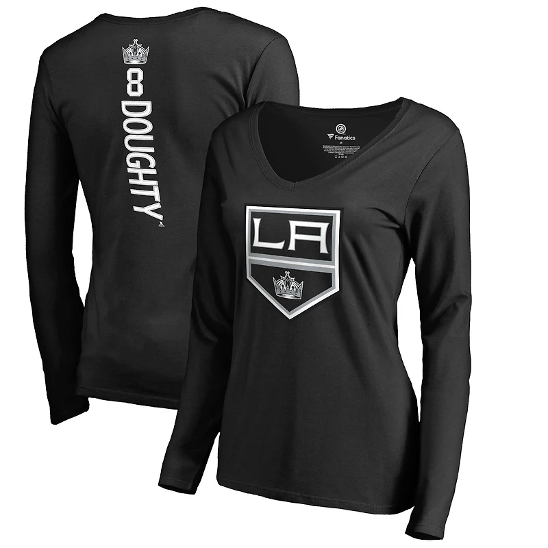 Women's Drew Doughty Black Los Angeles Kings Backer Name & Number Slim Fit Long Sleeve V-Neck T-Shirt
