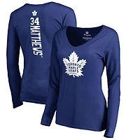 Women's Auston Matthews Blue Toronto Maple Leafs Backer Name & Number Slim Fit Long Sleeve V-Neck T-Shirt