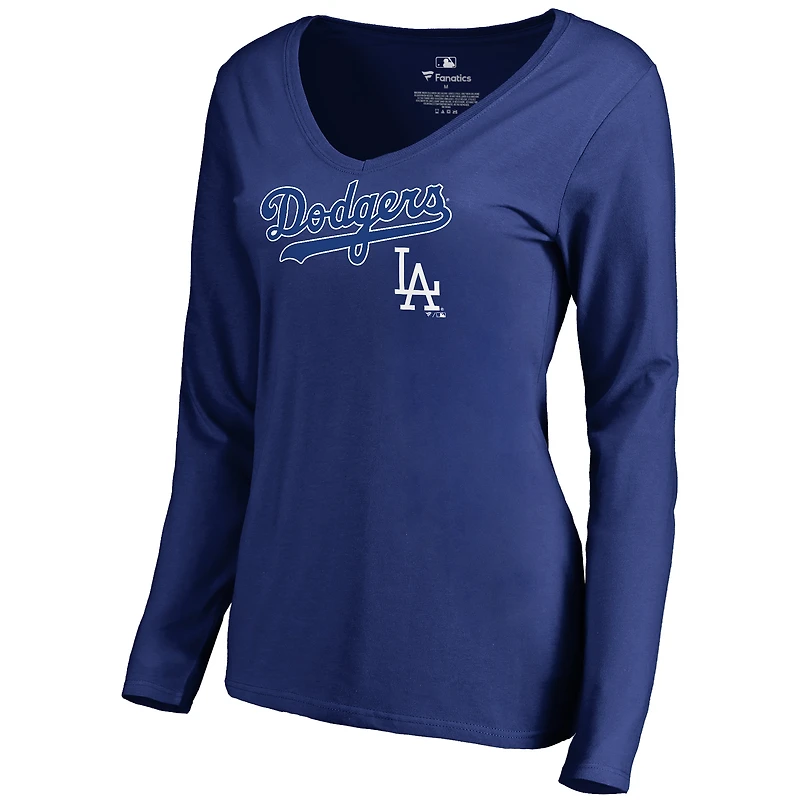 Women's Royal Los Angeles Dodgers Cooperstown Collection Wahconah Long Sleeve V-Neck T-Shirt