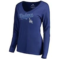 Women's Royal Los Angeles Dodgers Cooperstown Collection Wahconah Long Sleeve V-Neck T-Shirt