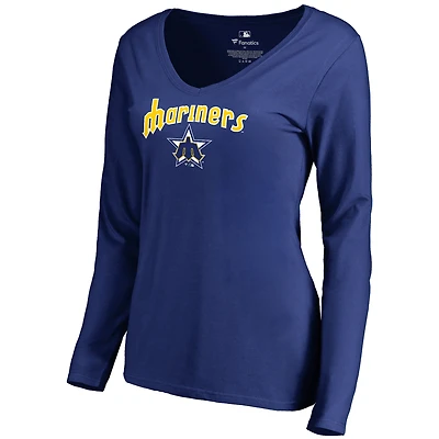 Women's Royal Seattle Mariners Cooperstown Collection Wahconah Long Sleeve V-Neck T-Shirt