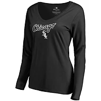 Women's Black Chicago White Sox Team Lockup Slim Fit Long Sleeve V-Neck T-Shirt
