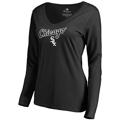 Women's Black Chicago White Sox Team Lockup Slim Fit Long Sleeve V-Neck T-Shirt