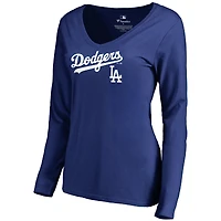 Women's Royal Los Angeles Dodgers Team Lockup Slim Fit Long Sleeve V-Neck T-Shirt