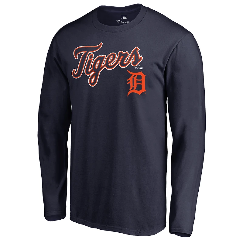 Men's Navy Detroit Tigers Team Lockup Long Sleeve T-Shirt