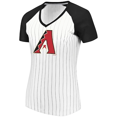 Women's Majestic White Arizona Diamondbacks Every Aspect Pinstripe Raglan V-Neck T-Shirt