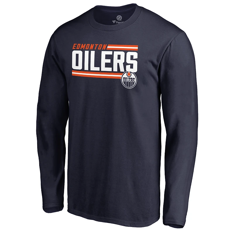 Men's Navy Edmonton Oilers Iconic Collection On Side Stripe Long Sleeve T-Shirt