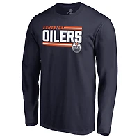 Men's Navy Edmonton Oilers Iconic Collection On Side Stripe Long Sleeve T-Shirt