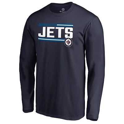 Men's Navy Winnipeg Jets Iconic Collection On Side Stripe Long Sleeve T-Shirt