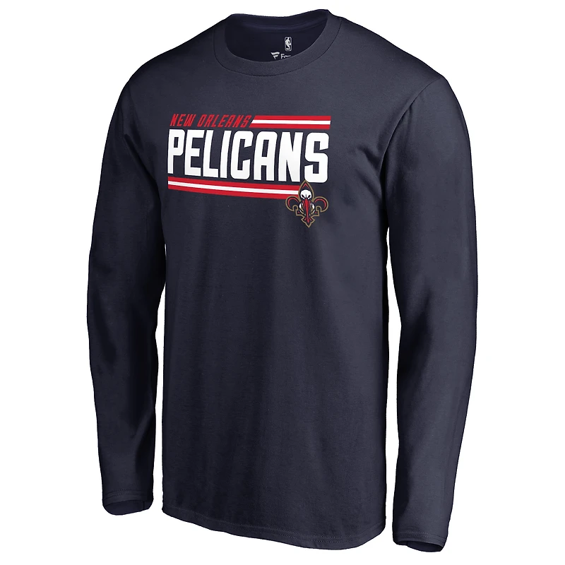Men's Navy New Orleans Pelicans Onside Stripe Long Sleeve T-Shirt