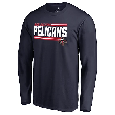 Men's Navy New Orleans Pelicans Onside Stripe Long Sleeve T-Shirt