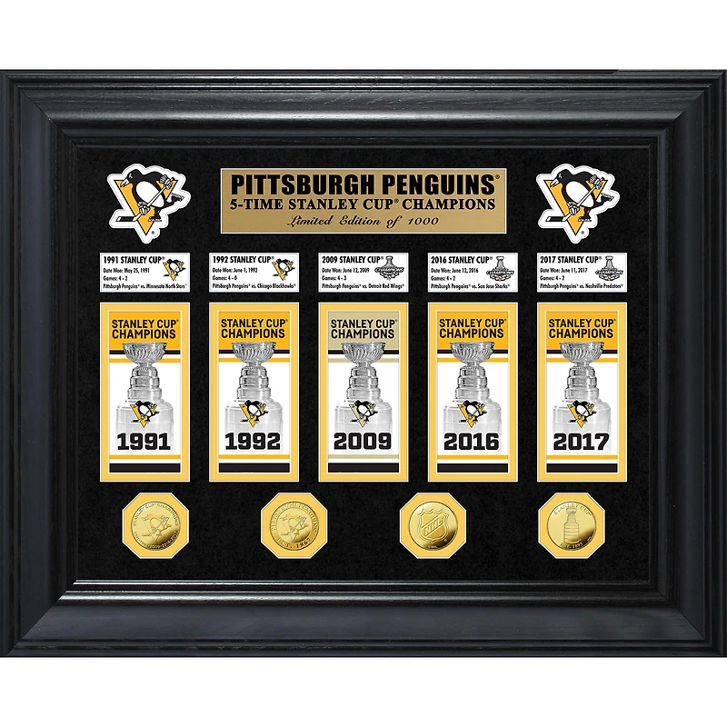 Highland Mint Pittsburgh Penguins 5-Time Stanley Cup Champions 18" x 22" Deluxe Gold Coin & Banner Collection