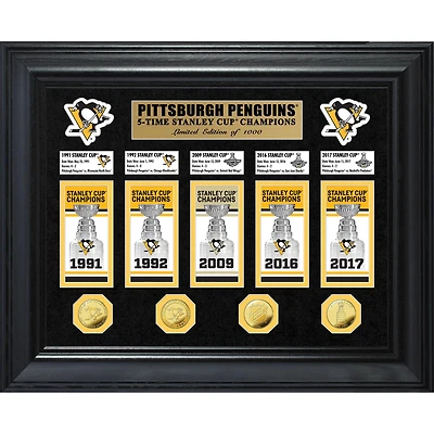 Highland Mint Pittsburgh Penguins 5-Time Stanley Cup Champions 18" x 22" Deluxe Gold Coin & Banner Collection