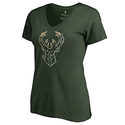 Women's Green Milwaukee Bucks X-Ray Slim Fit V-Neck T-Shirt