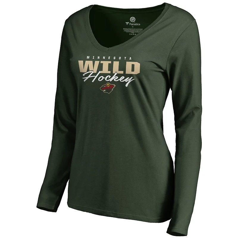 Women's Green Minnesota Wild Iconic Collection Script Assist Long Sleeve V-Neck T-Shirt