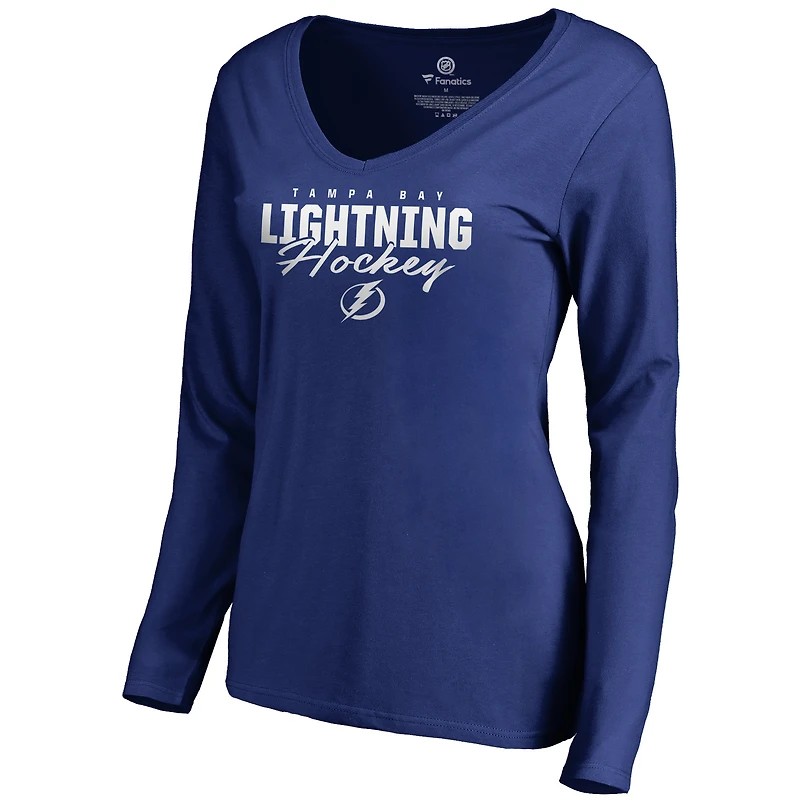Women's Blue Tampa Bay Lightning Iconic Collection Script Assist Long Sleeve V-Neck T-Shirt