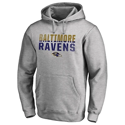 Men's Ash Baltimore Ravens Iconic Collection Fade Out Pullover Hoodie