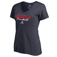 Women's Navy Atlanta Braves Script Assist V-Neck T-Shirt