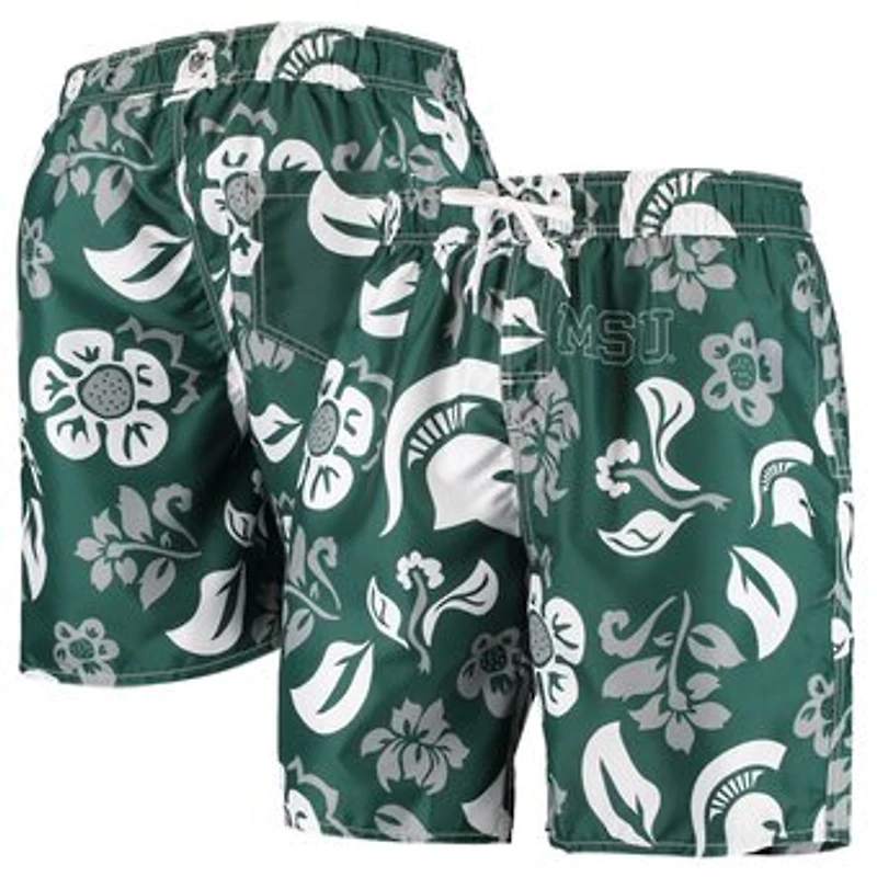 Men's Wes & Willy Green Michigan State Spartans Floral Volley Swim Trunks